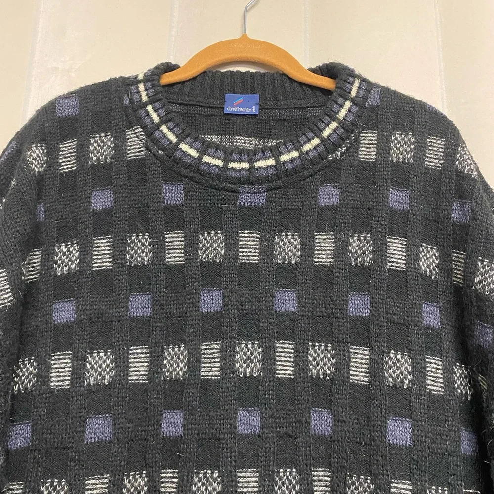 Vintage Daniel Hechter Men’s Sweater Paris France Mohair 3D Textured Knit 1990s